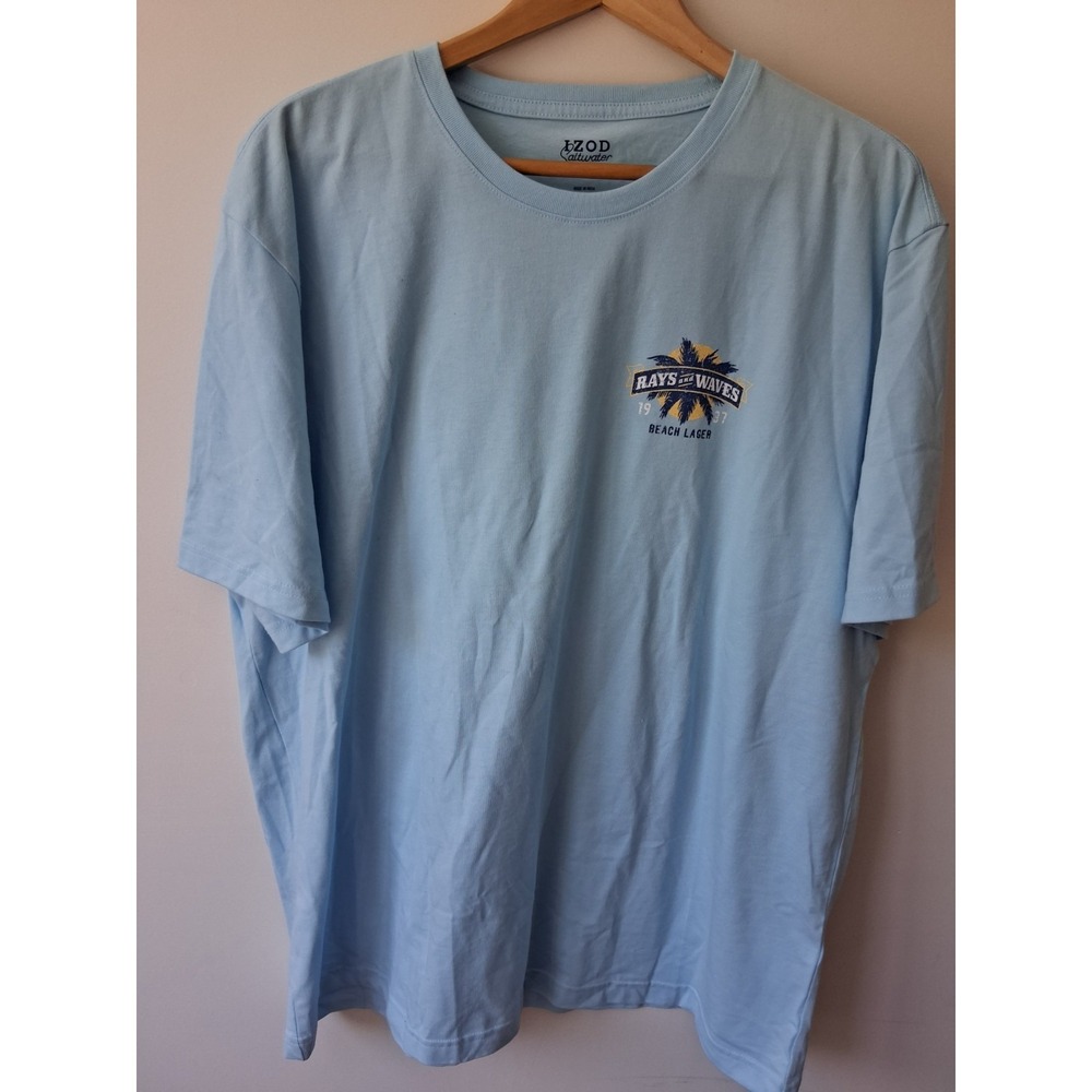 New IZOD SALTWATER Mens XXL Pale Blue Crew Tee Graphic T-Shirt Rays Waves Beach